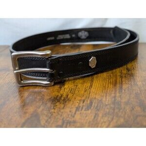 Cavenders Belt Mens 36 Black Leather Classic Western Cowboy Rodeo Metal Buckle